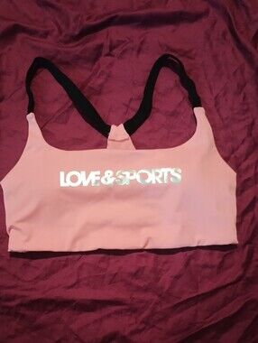 Love & Sports Pink Racerback Sports Bra Removable Cups Size M Gym Workout